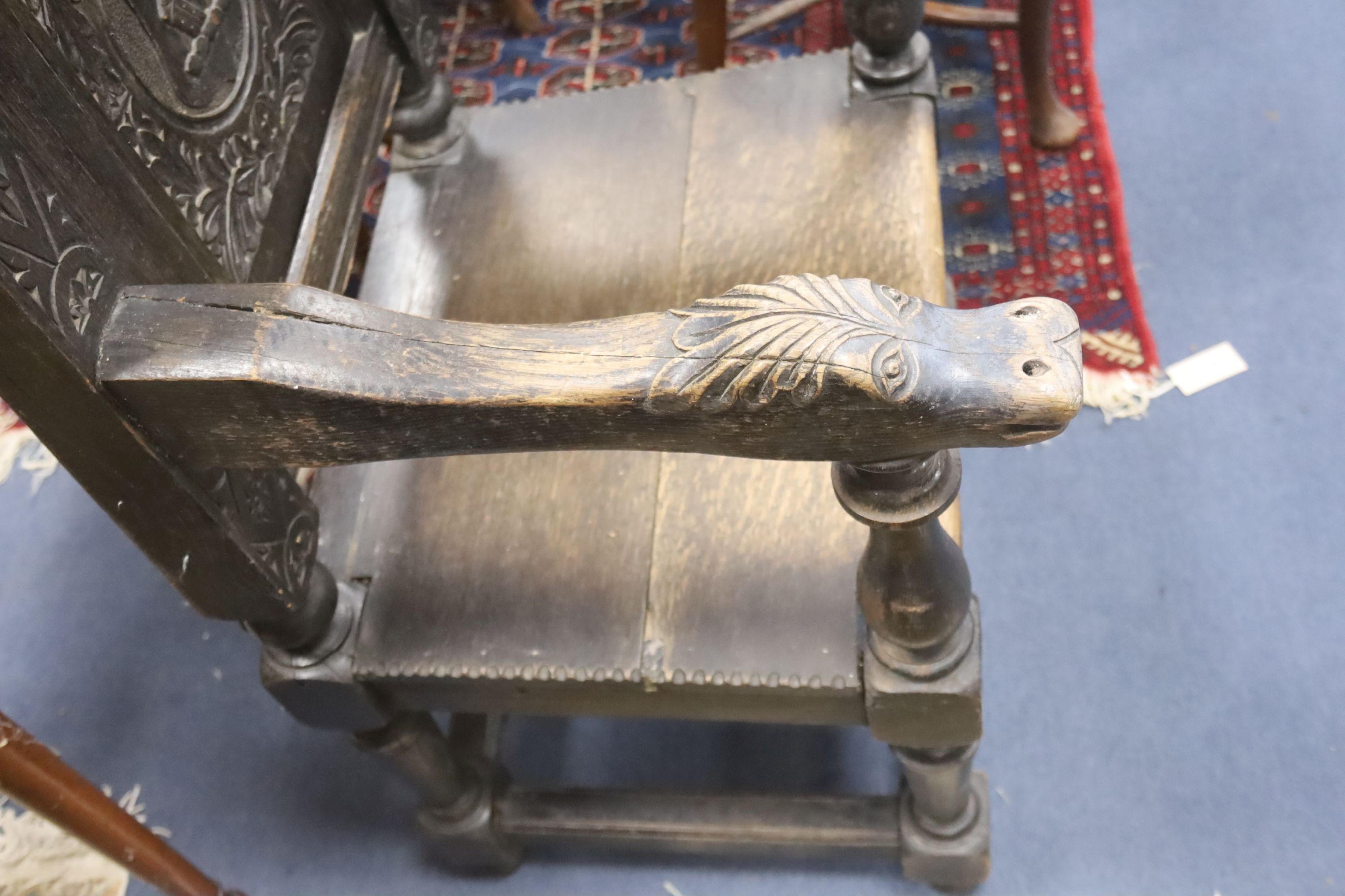 An oak wainscot chair in 17th century style